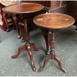 A 19th century mahogany wine table, dish top, turned support and three cabriole legs, 40x66cmH;