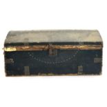 A Victorian pine and canvas dome top travel trunk, with stud decoration, 90x47x40cm
