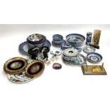 A mixed lot to include Oriental blue and white ceramics; condiment dishes; writing desk set; hand