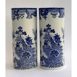 A matched pair of Mason's Ironstone Willow pattern cylindrical vases, each 31cmH