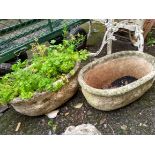 A pair of composite stone garden trough planters, each 48cmW