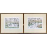 Gilbert Browne, a pair of coloured etchings, 'Oxfordshire' part 1 and 2, each numbered 36/150,