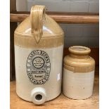 A stoneware flagon with loop handle marked 1351 J. Harris Brown, Hadley Ales & Stout, 32cmH;