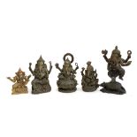 Five cast metal figures of Ganesha, the tallest 18cmH