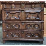 A Charles II geometric chest of drawers, later adapted, 97x61x97cmH