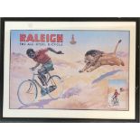 Cycling interest, a humorous original advertising poster, 'Raleigh, The All-Steel Bicycle', newly fr
