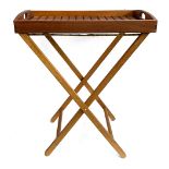 A teak folding butlers tray with slatted top, 68x44x79cmH