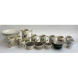 A mixed lot of ceramics to include three Prattware style pots; Dulcie Vaughan ceramics; pierced