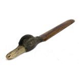 A carved wooden letter opener in the form of a duck's head, 37cmL