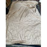 A large heavy satin double bedspread with cream piping, 245cmW 330cmL