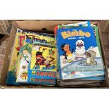 A box of mixed 80s and 90s comics and annuals, mostly Beano, Bimbo etc