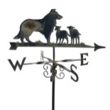 A wrought iron weather vane depicting sheepdog and lambs, 127cmH