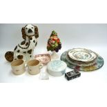 A mixed lot of ceramics to include a staffordshire dog, 32cmH, with lustre finish, a Wedgwood