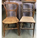 A late 19th century walnut occasional chair with wicker seat; together with one other with caned