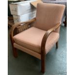 A mid century bentwood oak chair with upholstered seat, 62cmW