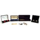 A quantity of cufflinks to include Burberry cufflinks set with bloodstone; a pair of boxed Hugo Boss