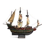 A scratch built wooden model of the Santa Maria, 125cmL overall