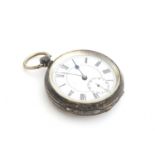 A 925 silver open face key wind pocket watch, c.1913, the white enamel dial with Roman numerals