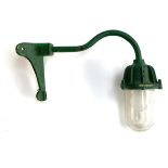 A vintage outdoor corner light fitting, cast iron with glass cloche, 44cmL