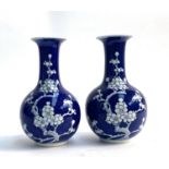 A pair of Chinese bottle vases with prunus design, each 24cmH