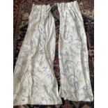 A pair of cotton backed curtains, 200cm drop, 180cmW; together with two pairs of very long linen cur