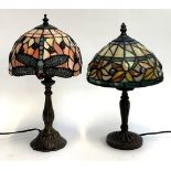 A pair of modern table lamps with Tiffany style shades, 34 and 36 cmH