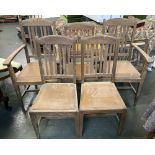 A set of five good oak dining chairs, with upholstered seats, the stretchers stamped 1942 (two