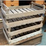Four slatted vintage wooden crates, each 76cmW