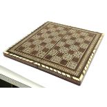 A bone and mother of pearl inlaid chess/backgammon board, 44cm square