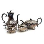 A 4 piece Sheffield plate tea set, comprising teapot, coffee pot, milk jug and sugar bowl
