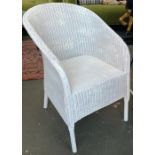 A white painted Lloyd Loom bedroom chair