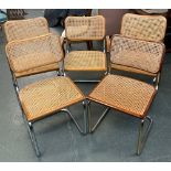 A set of five mid century style caned teak and chrome chairs, 45cmW