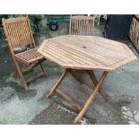 A pair of folding garden chairs, together with a folding octagonal garden table