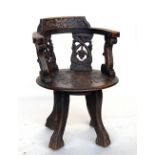 A profusely carved oak 'captain's' swivel chair (some damage to arms), 64cmW