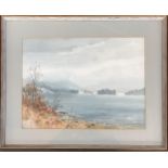 E Grieg Hall, Loch Awe from the Hydro under Ben Cruachan, signed titled and dated 1974 to reverse,