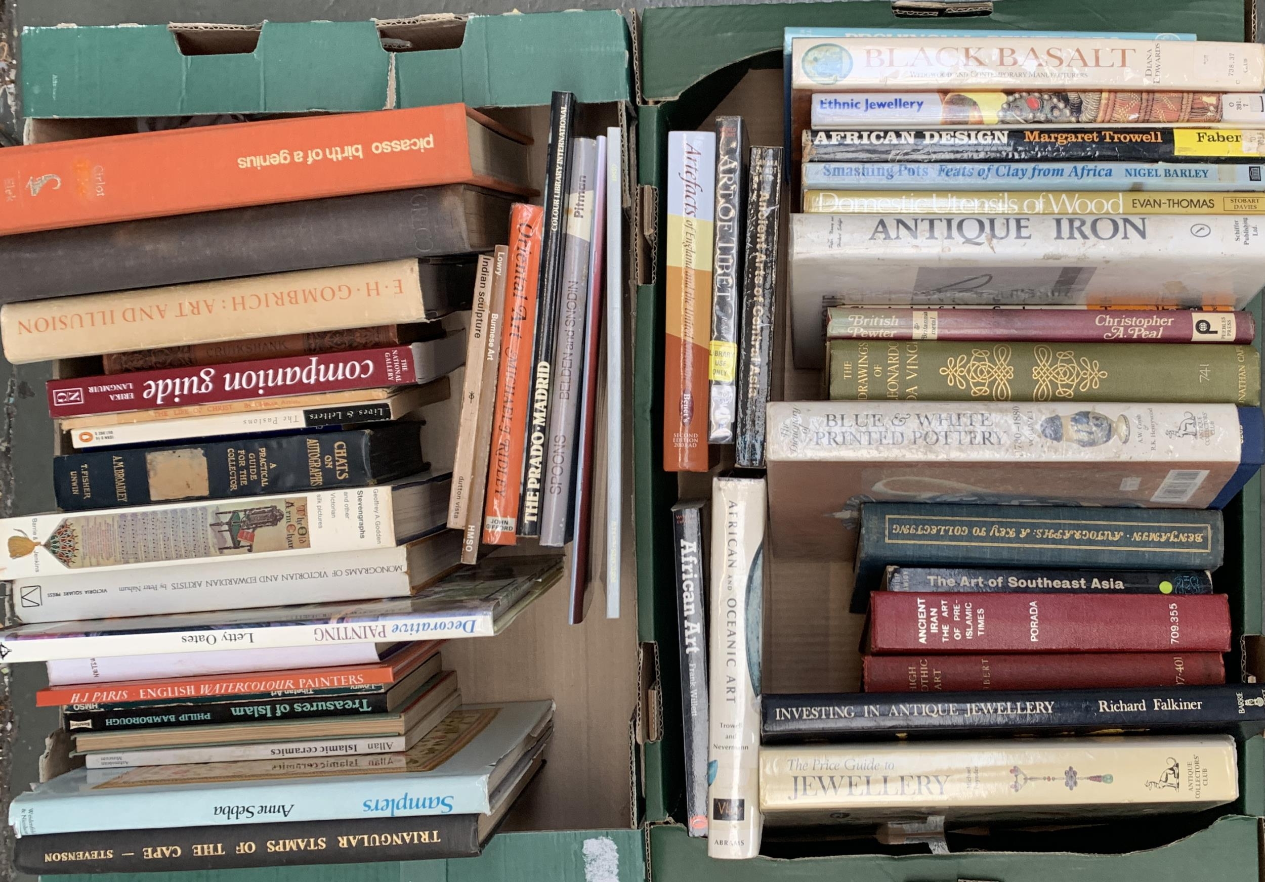 Two boxes of books on the subject of antiques and antiques collecting