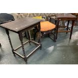 A mahogany occasional table converted from a Columbia gramophone; Barleytwist occasional table and