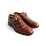 A pair of gent's brown leather Cheaney monk shoes, size 11, with trees