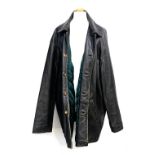 A Boden black leather jacket with quilted green lining silk, size L