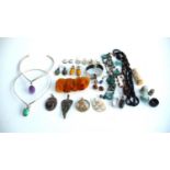 A mixed lot of jewellery to include 925 silver necklaces set with amethyst and turquoise,