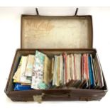 A vintage suitcase containing a quantity of Ordnance survey 1" maps and others, to include Michelin