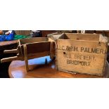 A 12 division vintage wooden bottle crate, marked 'JC & RH Palmer, Old Brewery, Bridport' and '