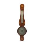 A George III inlaid mahogany banjo barometer, the silvered dial signed Thomas Ronketti, No. 132