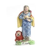 A Staffordshire pearlware figure of St. Mark (af), marked 'Salt' to reverse, 20cm high