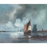 Van Norden (Dutch, 20th century), Fishing boats in a harbour, signed, oil on canvas,, 50 x 61cm