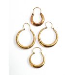 A pair of 9ct gold hoop earrings, together with two others, 3.5g