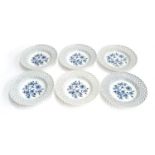 A set of six Meissen 'Onion' plates with pierced lattice borders, each 23.5cm diameter; together