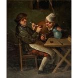 19th century Dutch school, men in a tavern, oil on board, signed 'Octa' lower right, 19.5x16cm