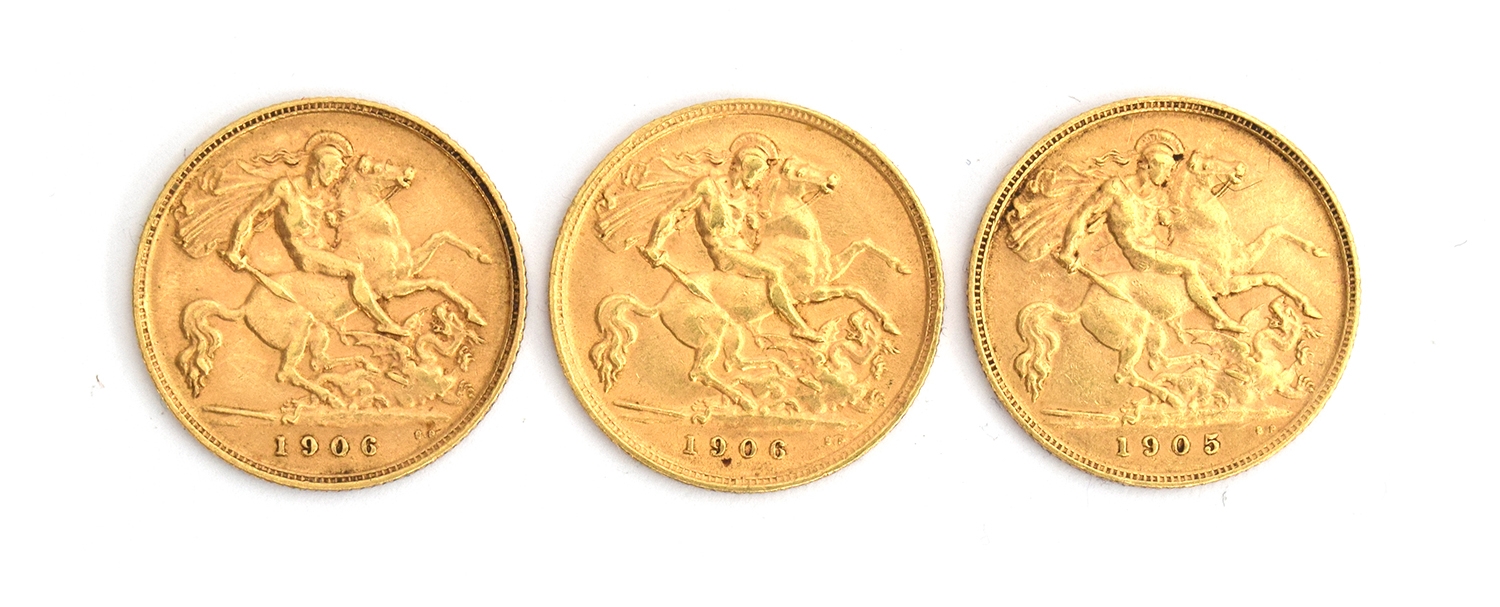 Three Edward VII half sovereigns, 11.95g, one 1905 and two 1906 - Bild 2 aus 2