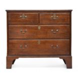 A largely George II oak chest of two short over two long drawers, on later tall bracket feet, 96cm